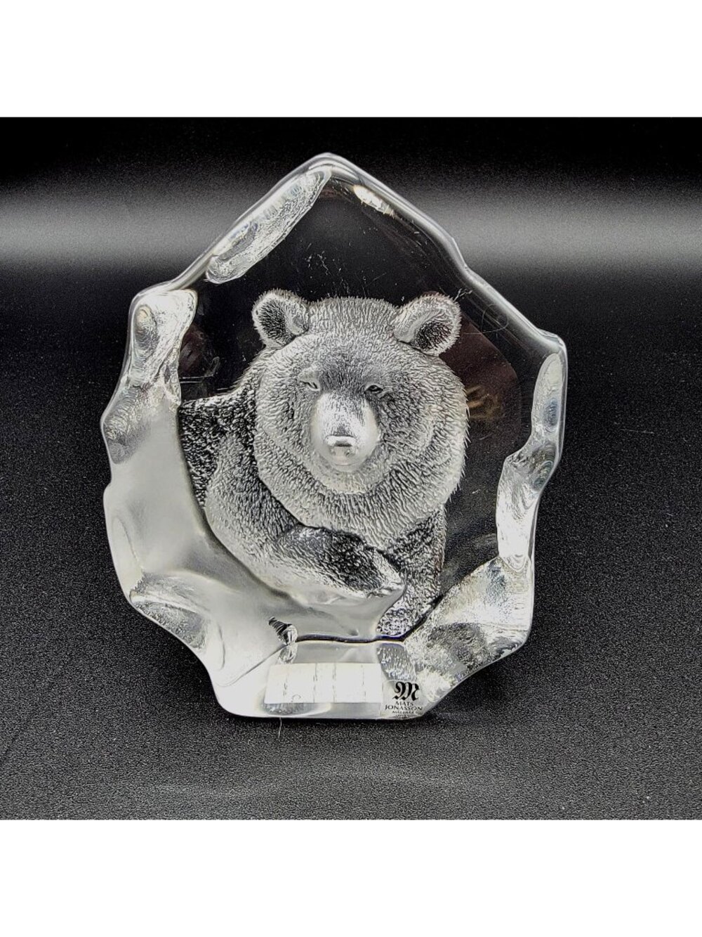 Mats Jonasson Crystal Grizzly Bear Paperweight Signed MJ Sweden 3795